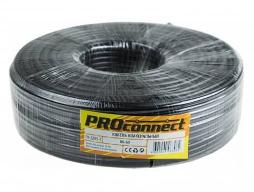Купить Кабель PROconnect коаксиальный RG-6U 75 Ом CCS/Al/Al 48% Outdoor черный бухта 100 м по низкой цене
