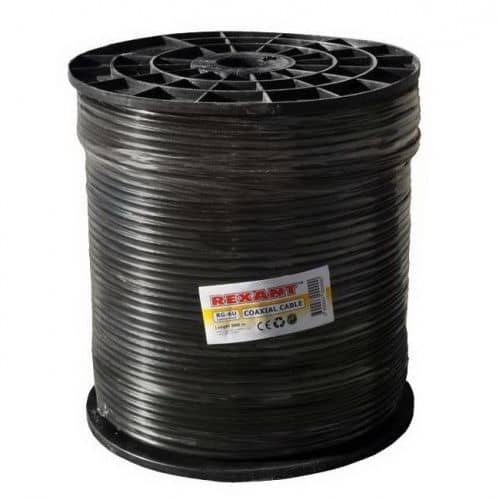 Купить Кабель Rexant коаксиальный RG-6U 75 Ом CCS/Al/Al 64% Outdoor черный бухта 305 м по низкой цене