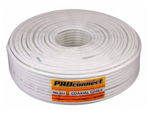 Купить Кабель PROconnect коаксиальный RG-6U+Cu 75 Ом Cu/Al/Cu 48% белый бухта 100 м по низкой цене