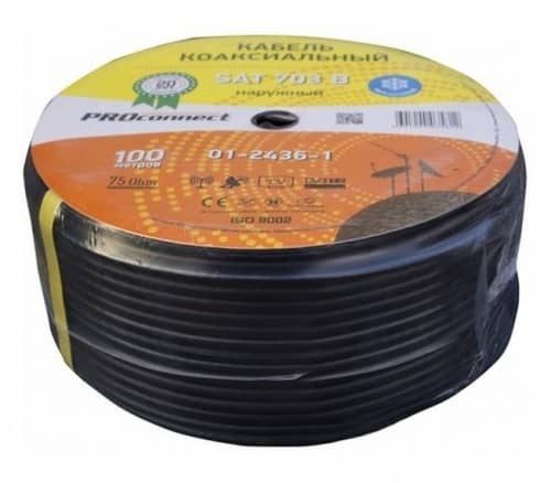 Купить Кабель PROconnect коаксиальный SAT 703 B 75 Ом Cu/Al/Al 75% Outdoor черный бухта 100 м по низкой цене