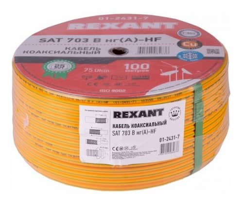 Купить Кабель Rexant коаксиальный SAT 703 B нг(А)-HF 75 Ом Cu/Al/Cu 75% оранжевый бухта 100 м по низкой цене