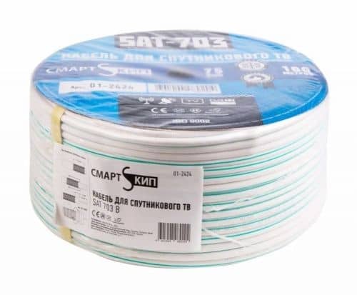 Купить Кабель СмартКИП коаксиальный SAT 703 B 75 Ом Cu/Al/Cu 48% белый бухта 100 м по низкой цене