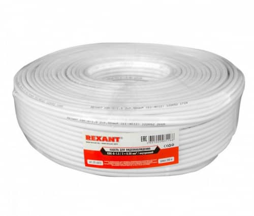 Купить Кабель Rexant для видеонаблюдения КВК-В-1,5+2x0,50 Cu/Cu белый бухта 200 м по низкой цене