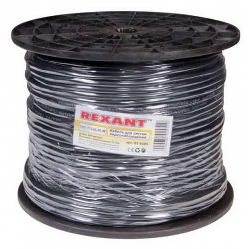 Купить Кабель Rexant для видеонаблюдения КВК-П-2+2x0,75 Cu/Cu Outdoor черный бухта 200 м по низкой цене