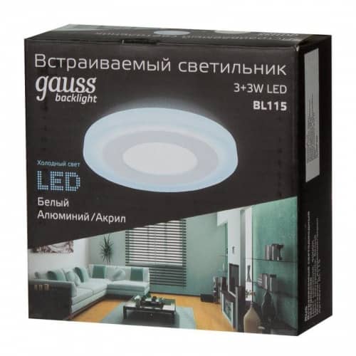 Купить Светильник Gauss Backlight BL115 3+3W 4000K светодиодный D105 по низкой цене