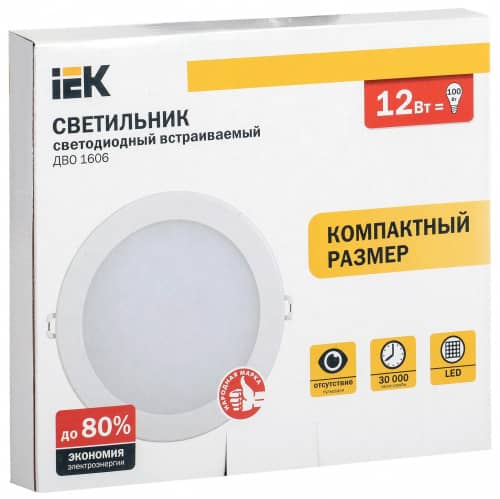 Купить Светильник IEK ДВО 1606 12Вт 6500К белый светодиодный по низкой цене