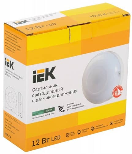 Купить Светильник IEK ДПО 1002 12Вт 4000К IP54 с акустическим датчиком светодиодный по низкой цене