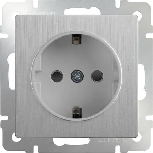 Купить Розетка Werkel WL09-SKGS-01-IP44 одноместная с заземлением и защитными шторкам серебряный рифленый по низкой цене