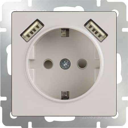 Купить Розетка Werkel WL03-SKGS-USBx2-IP20 одноместная с USBх2 с заземлением и защитными шторкам Слоновая кость по низкой цене