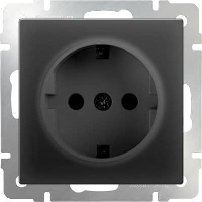 Купить Розетка Werkel WL08-SKGS-01-IP44 одноместная с заземлением и защитными шторкам черный матовый по низкой цене