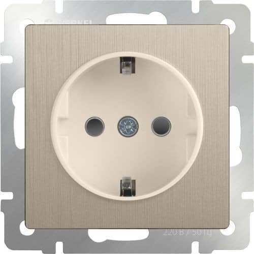 Купить Розетка Werkel WL10-SKGS-01-IP44 одноместная с заземлением и защитными шторкам шампань рифленый по низкой цене