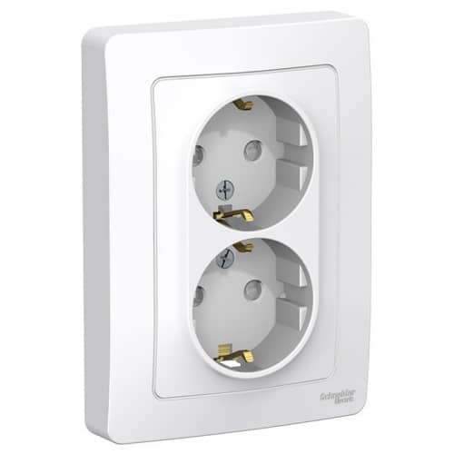 Купить Розетка Schneider Electric Blanca BLNRS001121 двухместная с заземлением и защитными шторками белая по низкой цене
