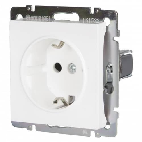Купить Розетка Werkel WL01-SKGS-01-IP44 одноместная с заземлением и защитными шторками белый по низкой цене