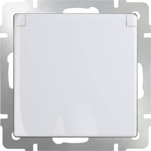 Купить Розетка Werkel WL01-SKGSC-01-IP44 одноместная с заземлением и защитными шторками с крышкой белый по низкой цене