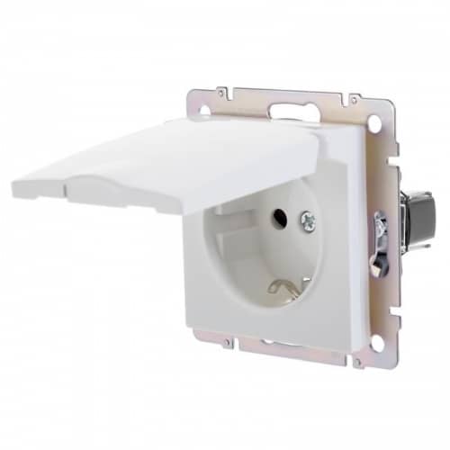Купить Розетка Werkel WL01-SKGSC-01-IP44 одноместная с заземлением и защитными шторками с крышкой белый по низкой цене