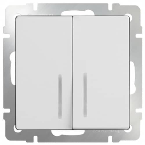 Купить Выключатель Werkel WL01-SW-2G-2W-LED двухклавишный проходной с индикатором белый по низкой цене