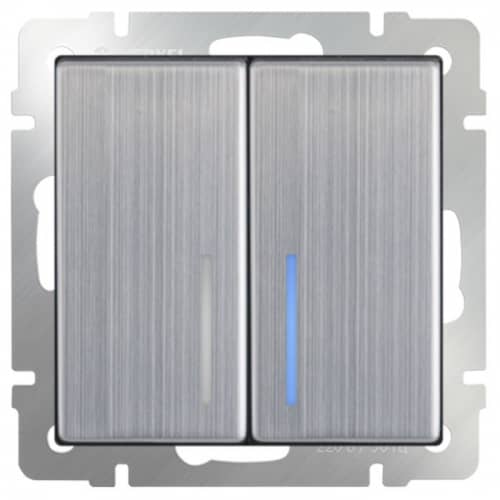 Купить Выключатель Werkel WL02-SW-2G-2W-LED двухклавишный проходной с индикатором глянцевый никель по низкой цене