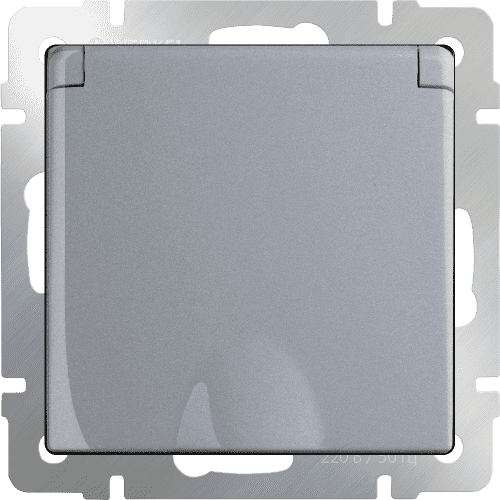 Купить Розетка Werkel WL06-SKGSC-01-IP44 одноместная с заземлением и защитными шторками с крышкой серебряный по низкой цене