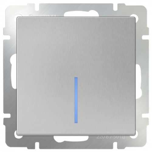 Купить Выключатель Werkel WL06-SW-1G-2W-LED одноклавишный проходной с индикатором серебряный по низкой цене