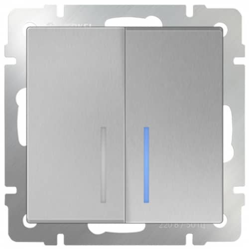 Купить Выключатель Werkel WL06-SW-2G-2W-LED двухклавишный проходной с индикатором серебряный по низкой цене
