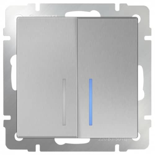 Купить Выключатель Werkel WL06-SW-2G-LED двухклавишный с индикатором серебряный по низкой цене