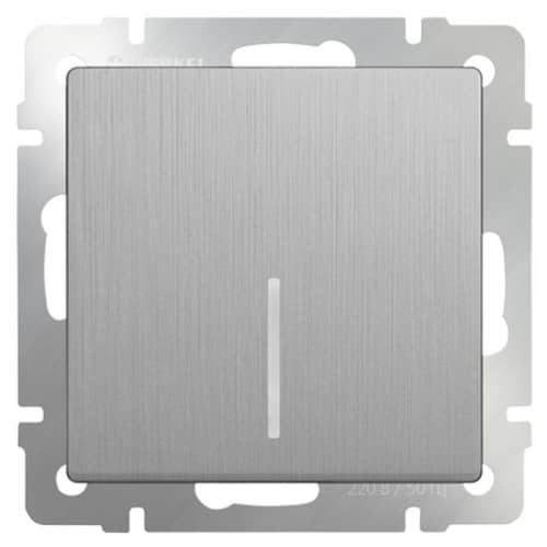 Купить Выключатель Werkel WL09-SW-1G-2W-LED одноклавишный проходной с индикатором серебряный рифленый по низкой цене