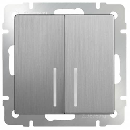 Купить Выключатель Werkel WL09-SW-2G-2W-LED двухклавишный проходной с индикатором серебряный рифленый по низкой цене