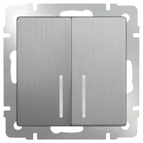 Купить Выключатель Werkel WL09-SW-2G-LED двухклавишный с индикатором серебряный рифленый по низкой цене