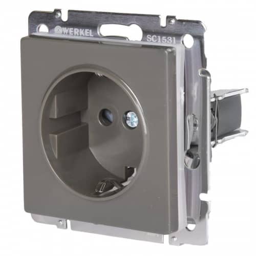 Купить Розетка Werkel WL07-SKGS-01-IP44 одноместная с заземлением и защитными шторками серо-коричневый по низкой цене