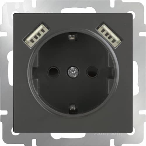 Купить Розетка Werkel WL07-SKGS-USBx2-IP20 одноместная с USBх2 с заземлением и защитными шторкам серо-коричневый по низкой цене