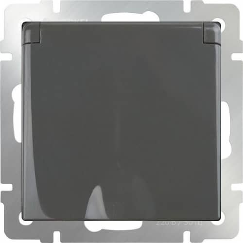 Купить Розетка Werkel WL07-SKGSC-01-IP44 одноместная с заземлением и защитными шторками с крышкой серо-коричневый по низкой цене