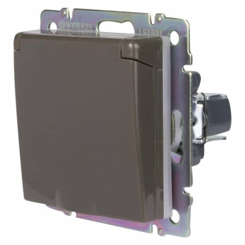 Купить Розетка Werkel WL07-SKGSC-01-IP44 одноместная с заземлением и защитными шторками с крышкой серо-коричневый по низкой цене