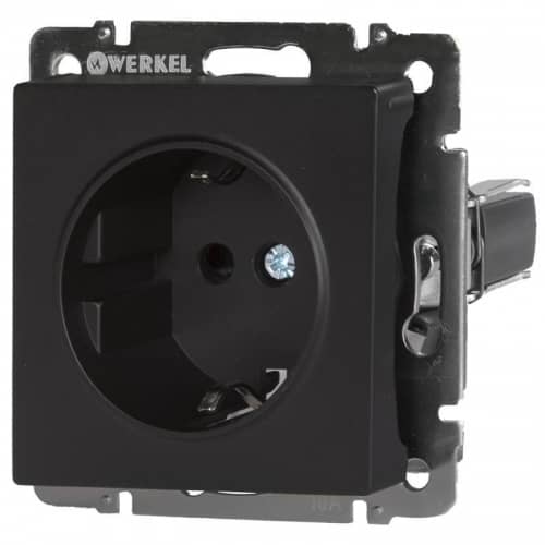 Купить Розетка Werkel WL08-SKG-01-IP20 одноместная с заземлением черный матовый по низкой цене