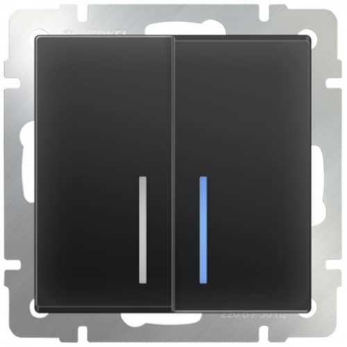 Купить Выключатель Werkel WL08-SW-2G-2W-LED двухклавишный проходной с индикатором черный матовый по низкой цене