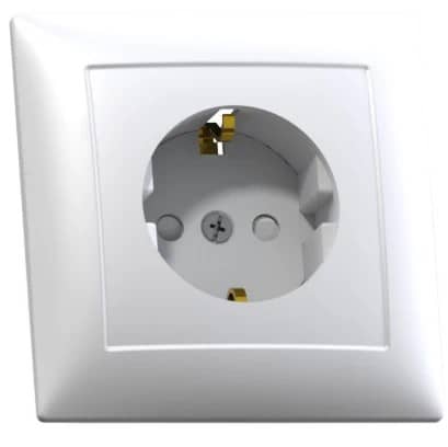 Купить Розетка Кунцево-Электро Селена РС16-400 одноместная с заземлением и защитными шторками белая по низкой цене