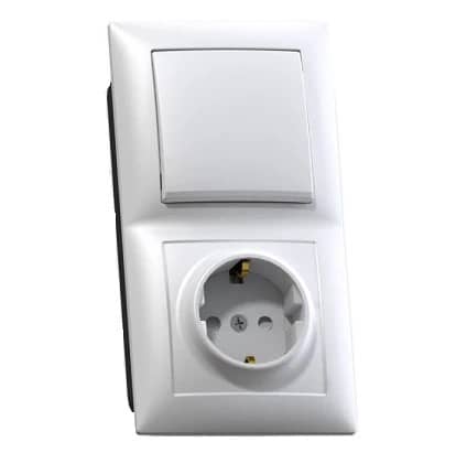 Купить Блок розетки с выключателем Кунцево-Электро Селена БКВР-414 одноклавишный белый по низкой цене