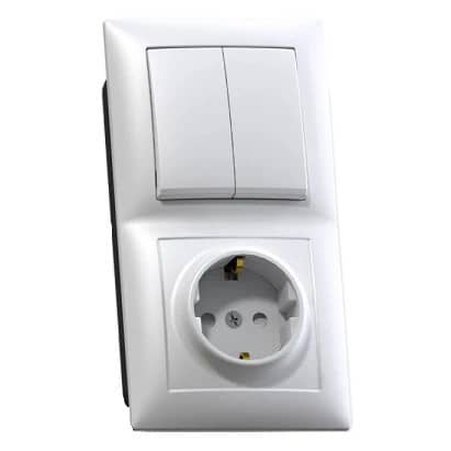 Купить Блок розетки с выключателем Кунцево-Электро Селена БКВР-415 двухклавишный белый по низкой цене