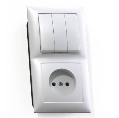 Купить Блок розетки с выключателем Кунцево-Электро Селена БКВР-410 трехклавишный белый по низкой цене