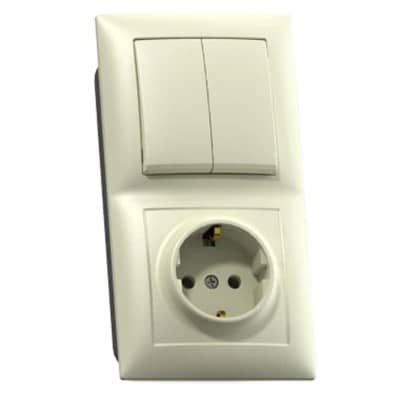 Купить Блок розетки с выключателем Кунцево-Электро Селена БКВР-412 двухклавишный Слоновая кость по низкой цене