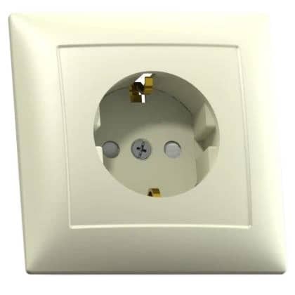 Купить Розетка Кунцево-Электро Селена РС16-400 одноместная с заземлением и защитными шторками Слоновая кость по низкой цене