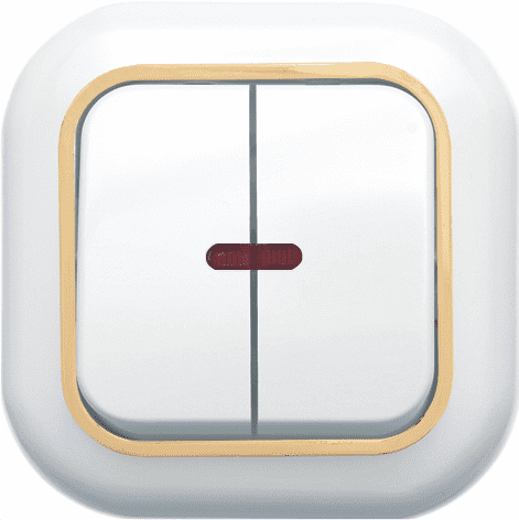 Купить Выключатель Кунцево-Электро Валентина С56-175(З) двухклавишный с подсветкой белый с золотом по низкой цене