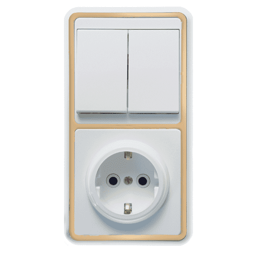 Купить Блок розетки с выключателем Кунцево-Электро Бэлла БКВР-032 двухклавишный белый с золотом по низкой цене