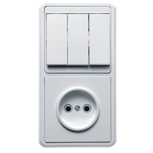 Купить Блок розетки с выключателем Кунцево-Электро Бэлла БКВР-039 трехклавишный белый по низкой цене