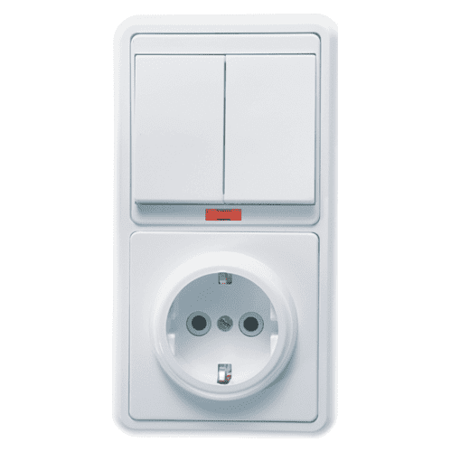 Купить Блок розетки с выключателем Кунцево-Электро Бэлла БКВР-055 двухклавишный белый по низкой цене
