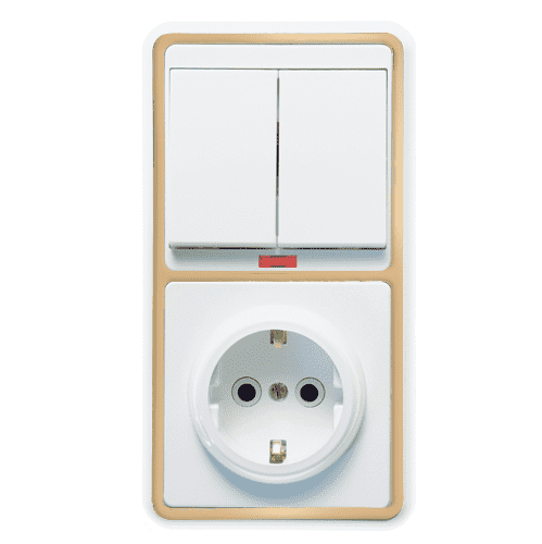 Купить Блок розетки с выключателем Кунцево-Электро Бэлла БКВР-055 двухклавишный белый с золотом по низкой цене
