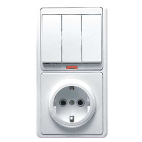 Купить Блок розетки с выключателем Кунцево-Электро Бэлла БКВР-054 трехклавишный белый по низкой цене