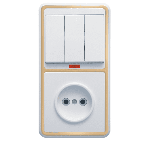 Купить Блок розетки с выключателем Кунцево-Электро Бэлла БКВР-212 трехклавишный белый с золотом по низкой цене