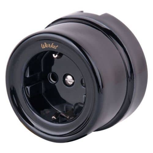 Купить Розетка Werkel Retro WL18-03-02 одноместная с заземлением и защитными шторкам черная по низкой цене