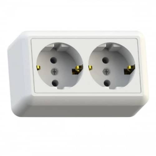 Купить Розетка Кунцево-Электро Оптима РА16-374 двухместная с заземлением белая по низкой цене