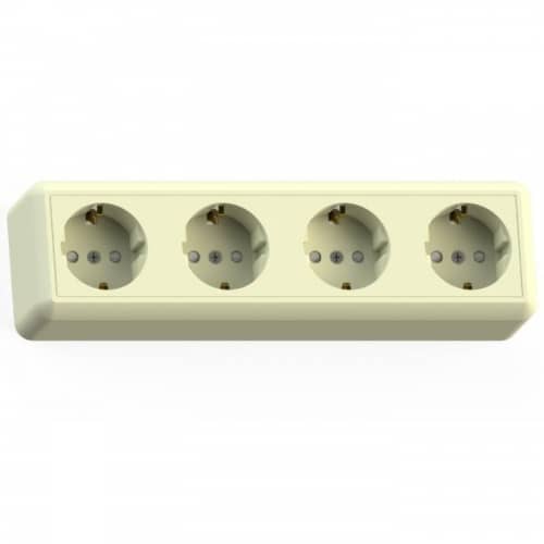 Купить Розетка Кунцево-Электро Оптима РА16-403 четырехместная с заземлением и защитными шторками Слоновая кость по низкой цене